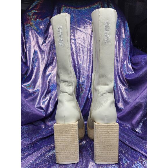 Darker Wavs Dolls Kill Cream Off White Platform Square Toe Zip Up Boots Sz 5 - Picture 5 of 8